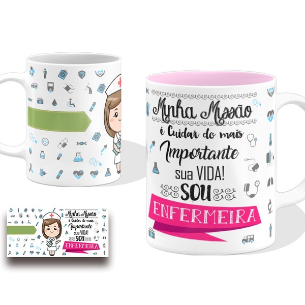 Caneca Profissão Enfermeira Presente Branca Cerâmina 325ml