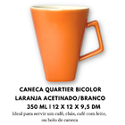 Caneca Quartier Quadrada Cônica Cerâmica 350 Ml Laranja/branco