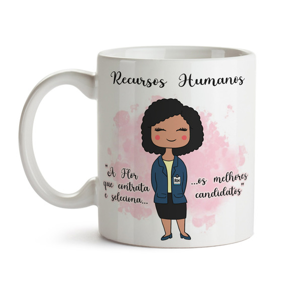 Caneca Recursos Humanos Feminina Branca Cabelo:preto Cacheado