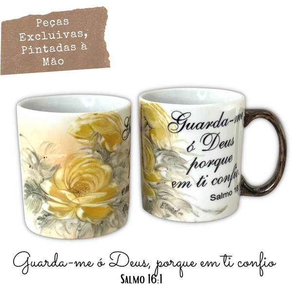 Caneca Reta Chocolate Chá Café De Porcelana 300 Ml Pintada À