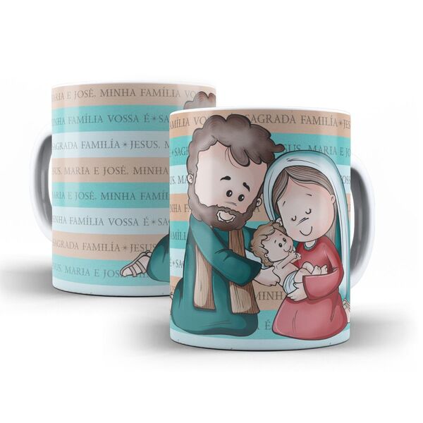 Caneca Sagrada Família Cerâmica Branca 325ml Aa