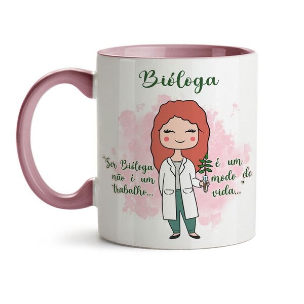 Caneca Ser Bióloga Boneca Ruiva - Interior E Alça Rosa
