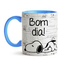 Caneca Snoopy Bom Dia! Interior E Alça Azul Claro