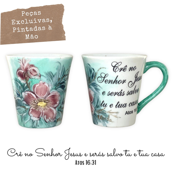 Caneca Tulipa Cônica Chá Café De Porcelana 190 Ml Pintada À M