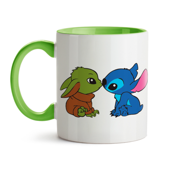 Caneca Yoda E Stitch Jedi Interior E Alça Verde Claro