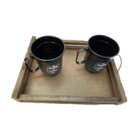 Canecas (2) Preta Cerveja Aluminio 600ml C Bandeja Churrasco