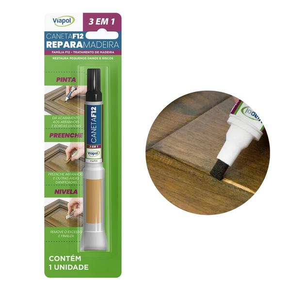 Caneta F12 Reparadora De Madeira Pinta Risco Viapol Cores Cer
