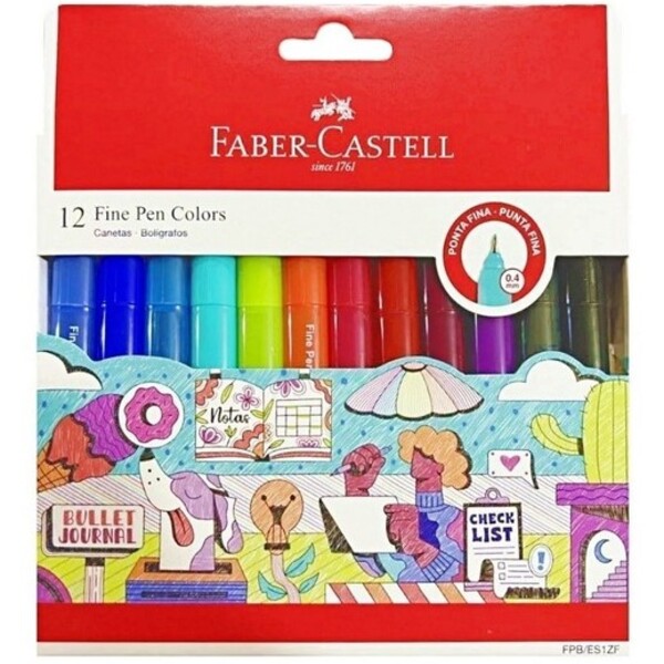 Caneta Fine Pen Faber Castell 0.4mm Caixa Com 12 Cores