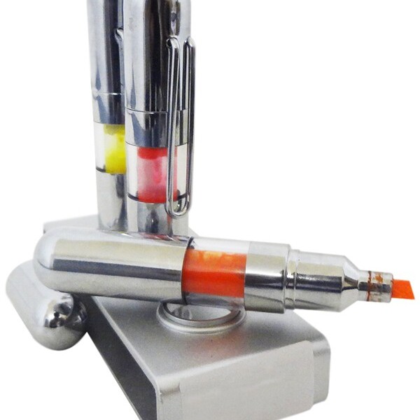 Caneta Marca Texto 3 Caneta Com 1 Suporte Cromado Kit Com 12