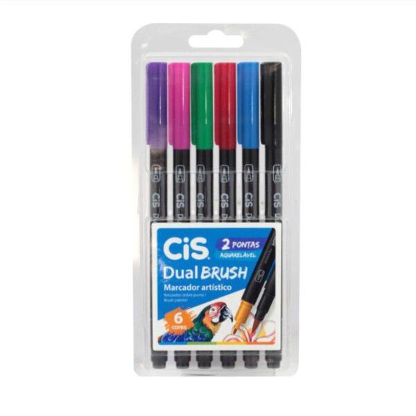 Caneta Pincel Aquarelável Dual Brush Pen Ponta Dupla 6 Cores