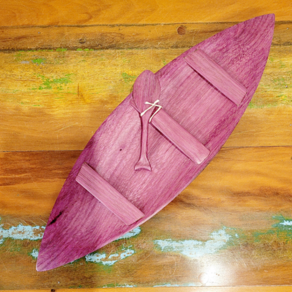 Canoa Indígena Madeira Lei com Remo 35cm - Amazônia - Roxo