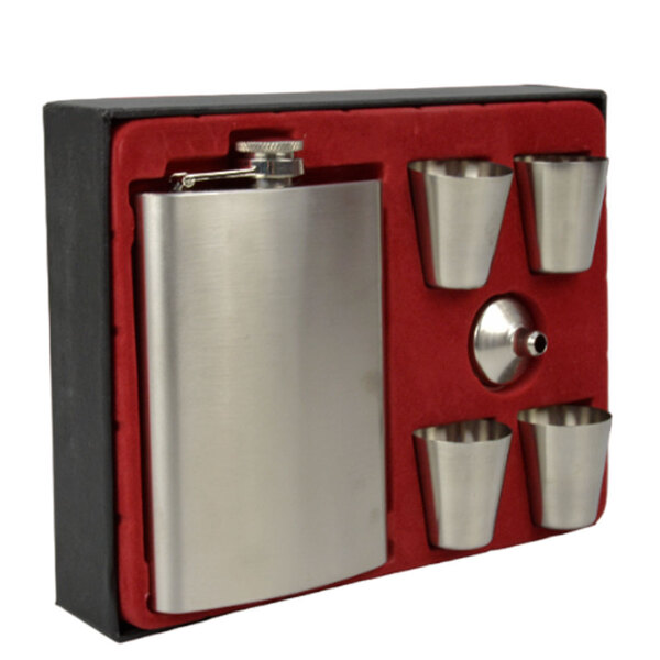 Cantil De Bolso Porta Bebida Whisky Aço Inox Funil 4 Copos Cb