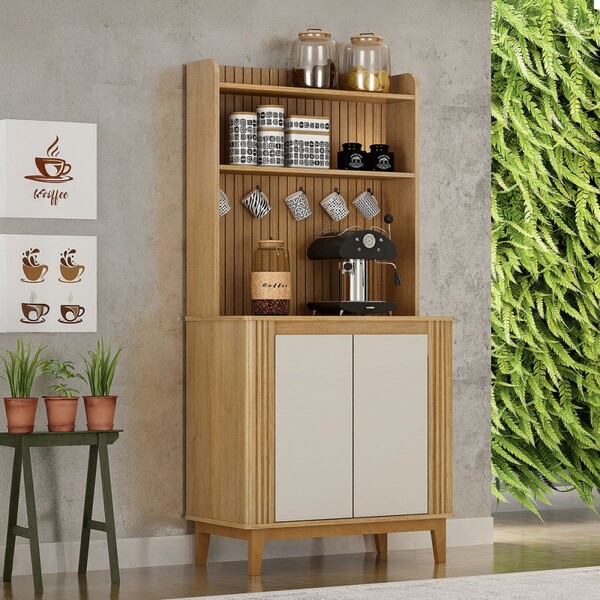 Cantinho Do Café 2 Portas 3 Prateleira Pés Madeira Maciça Man