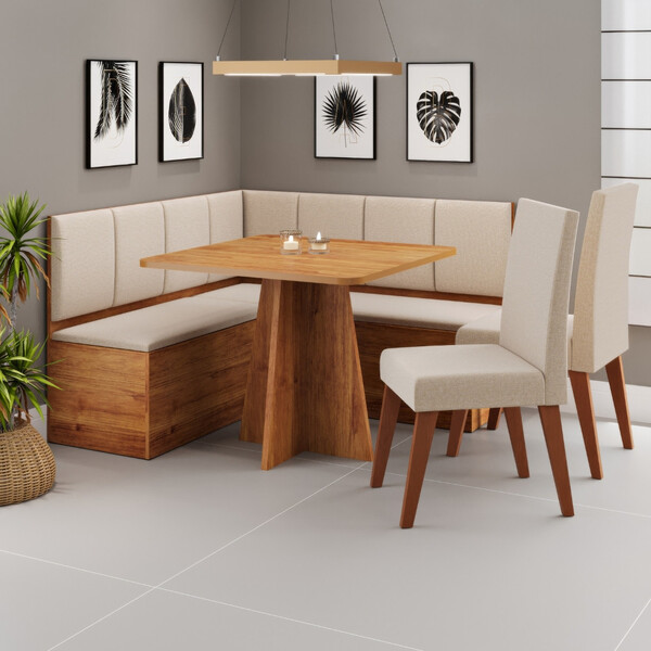 Canto Alemão com Baú Syrah com 2 Cadeiras Milão Viero