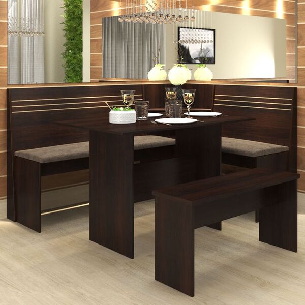 Canto Alemão Logan Com Banco 5 Lugares Nogueira/dakota - Vier