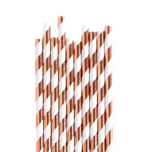 Canudo Papel Listrado Cobreado 20 Cm X 6 Mm Com 15 Unidades