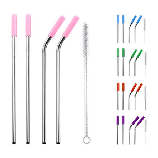 Canudos Aço Inox Ponteira Silicone Reutilizavel Reto Curvo Ki