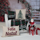 Capa Almofada Aveludada Bordada Árvore De Natal 43x43cm
