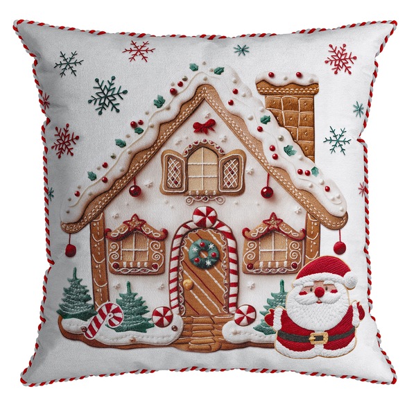 Capa Almofada Aveludada Casa De Doces Natalina C/ Cordão 43x4