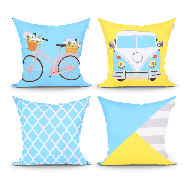 Capa Almofada Azul E Amarela Clean Para Quarto 4 Unidades 45c