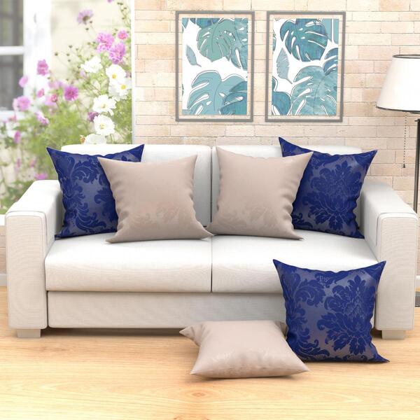 Capa Almofada Bege E Azul Jacquard Decorativa Grande 6 Unidad