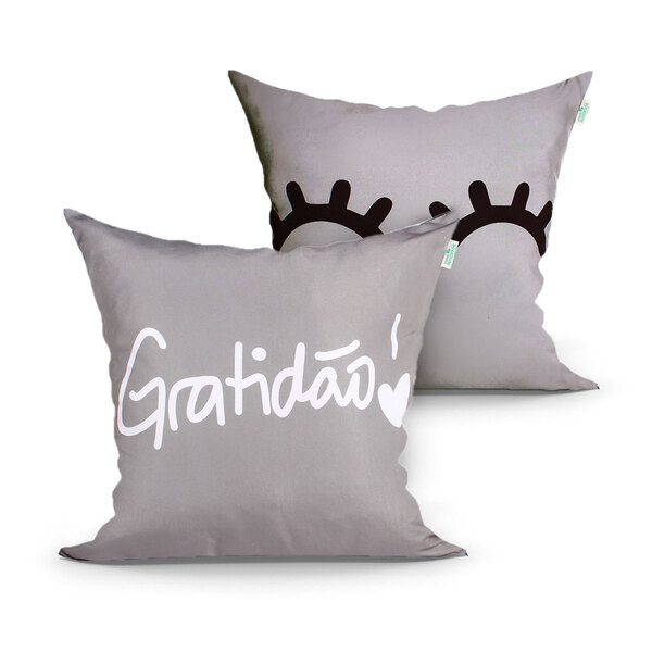 Capa Almofada Cinza Gratidão Para Quarto Kit Com 2 Unidades 4