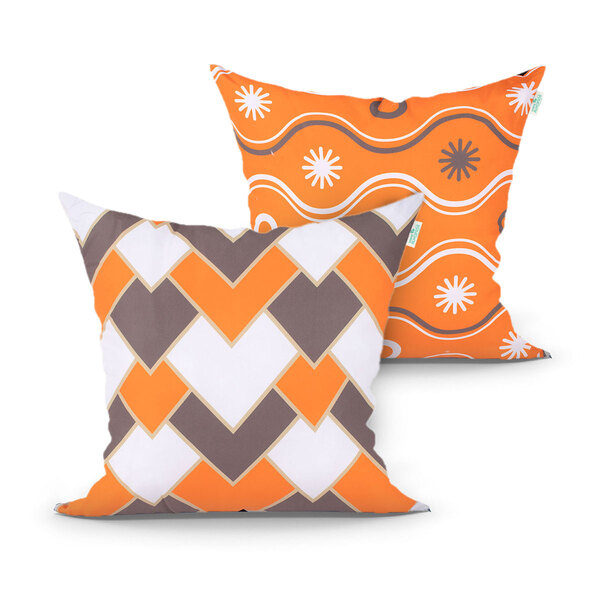 Capa Almofada De Sala Laranja Estampada Decorativa Kit Com 2