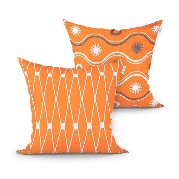 Capa Almofada Decorativa Laranja Estampada Geométrica Kit Com