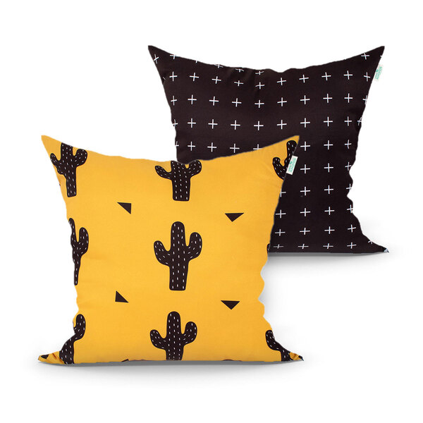 Capa Almofada Estampada Cacto Amarela E Preta Estampada 2 Uni