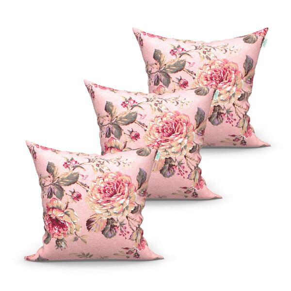 Capa Almofada Floral Rosê Estampada 3 Unidades 45cm X 45cm Te