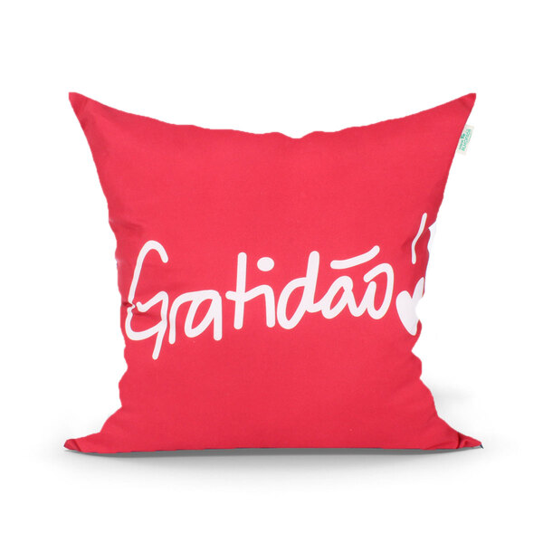 Capa Almofada Gratidão Vermelha Estampada Microfibra 45cm X 4