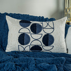 Capa Almofada Linho Bordada Com Fio Boucle Azul 35x55cm Conce