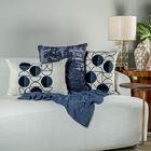 Capa Almofada Linho Bordada Com Fio Boucle Azul 35x55cm Conce