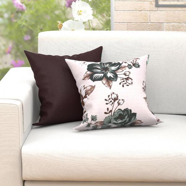 Capa Almofada Marrom E Floral Bege 2 Unidades 45cm X 45cm Tec