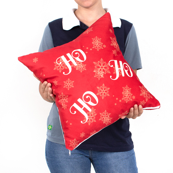 Capa Almofada Natalina Estampada Suede Vermelha 40cm X 40cm C