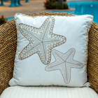 Capa Almofada Náutica Bege Branca Bordada C/ Cordão 50x50