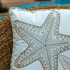 Capa Almofada Náutica Bege Branca Bordada C/ Cordão 50x50