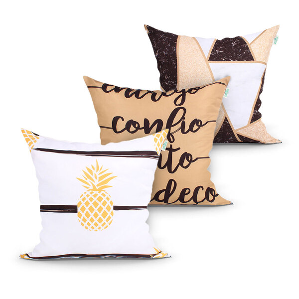 Capa Almofada Para Sala Estampada Decorativa Kit Com 3 Unidad