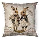 Capa Almofada Páscoa Casal Coelhos - Rústica Xadrez Bege 43x4