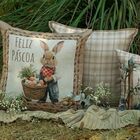 Capa Almofada Páscoa Xadrez Bege - Rústica C/ Aba 43x43cm