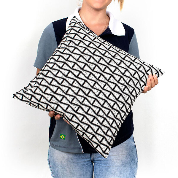 Capa Almofada Preta De Linho Geométrica 45cm X 45cm Com Zíper