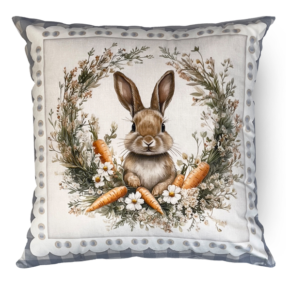 Capa Almofada Veludo Páscoa Coelho E Cenouras - Xadrez Azul 4