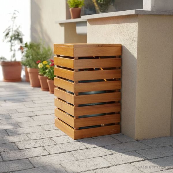 Capa Botijão De Gás Externa Em Madeira Maciça Natural