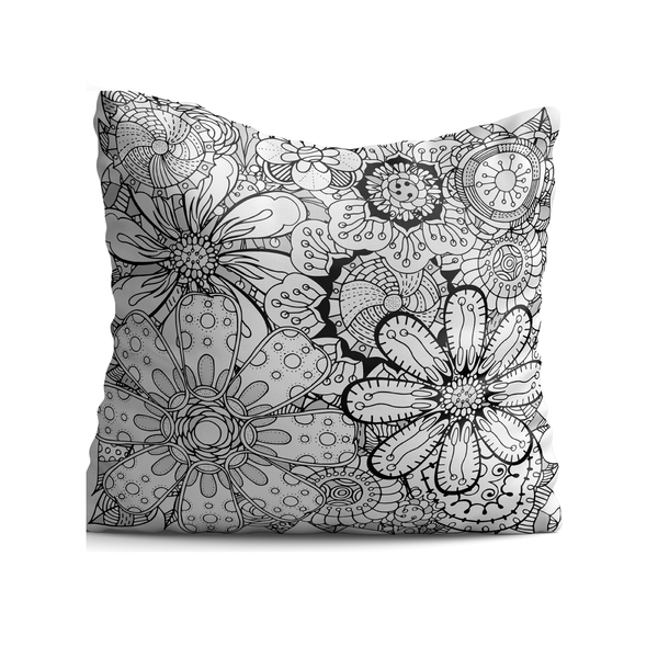 Capa De Almofada 42x42cm Floral Preto E Branco Retrô