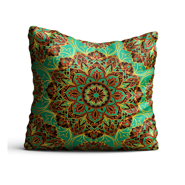 Capa De Almofada 42x42cm Mandala Verde E Marrom