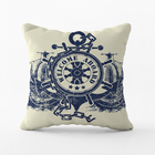 Capa De Almofada 42x42cm Nautica Bussola Fundo Creme