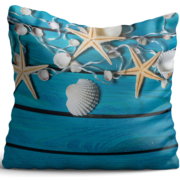 Capa De Almofada 42x42cm Nautica Conchas Fundo Azul