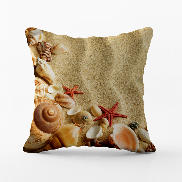 Capa De Almofada 42x42cm Nautica Conchas Na Areia