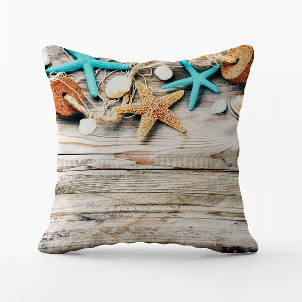 Capa De Almofada 42x42cm Nautica Estrelas  Fundo Madeira