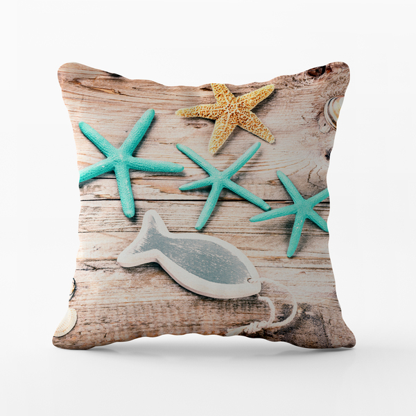 Capa De Almofada 42x42cm Nautica Estrelas E Peixinho